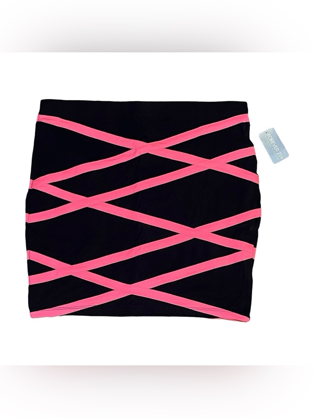 NWT - Forever 21 - Black Pencil MINI SKIRT Highlighter Pink Stripes - Y2k - 1X